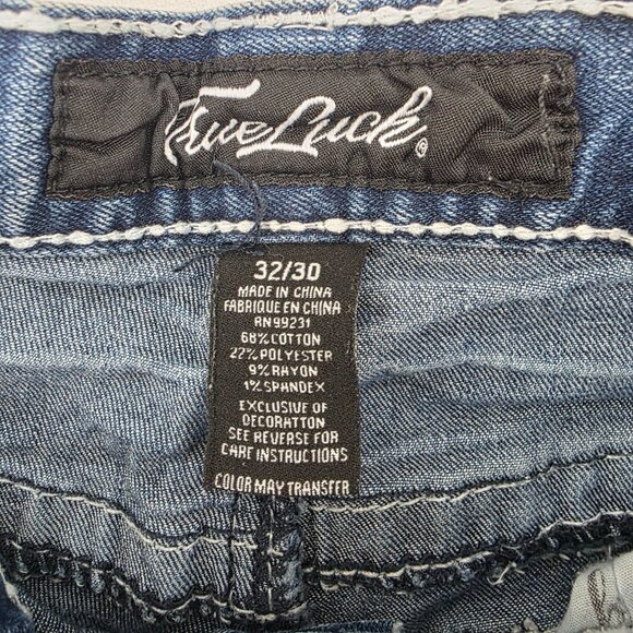 TrueLuck Mens 32x30 Straight Leg Jeans Blue Medium Wash Casual Denim Pants - Picture 8 of 14